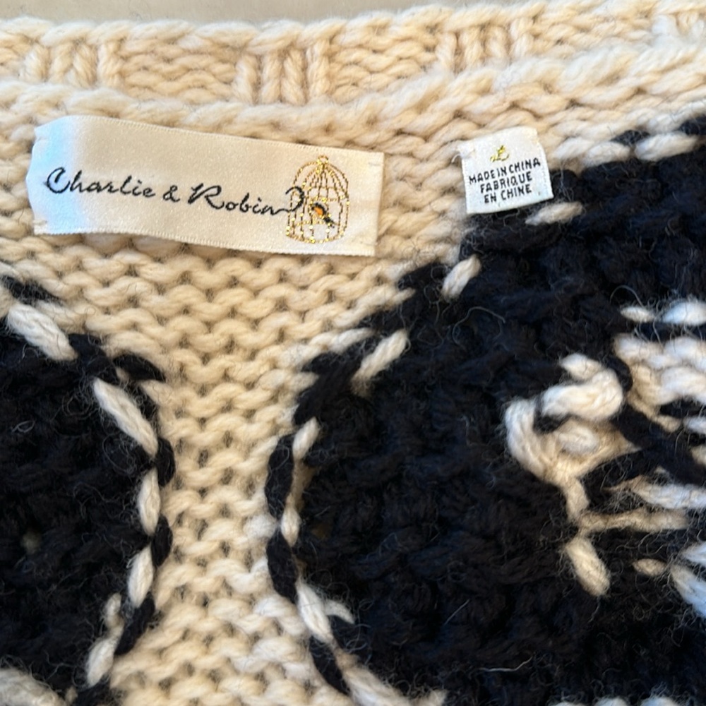 Women's Cream & Black Textured Knit Cardigan - Picture 8 of 13
